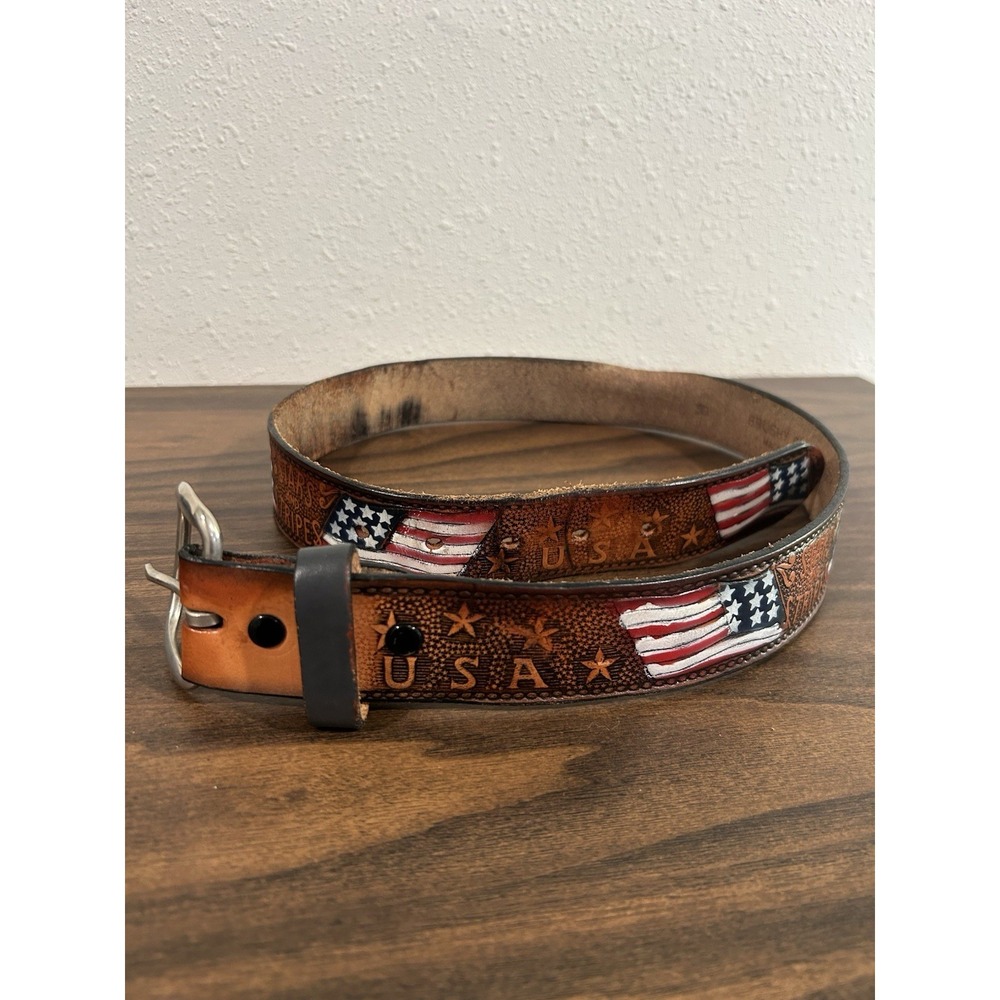 Brushy Creek Genuine Leather American Flag Stars & Stripes USA Made Size 30